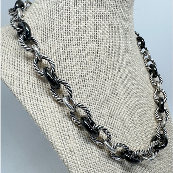 David Yurman Black Ceramic Oval Link Necklace .925 - Picture 3 of 8